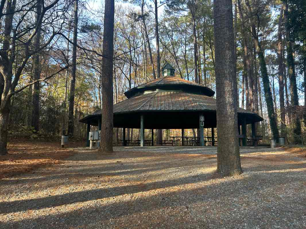 Hornets Nest Park shelter surrounded by trees